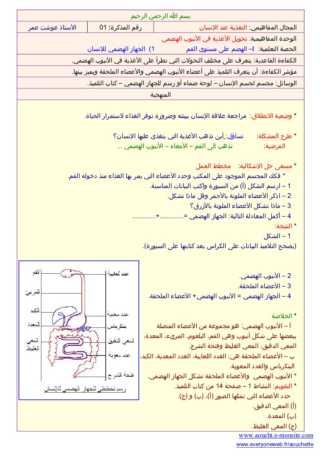 مذكرات العلوم الطبيعية للأستاذ عوشت عمر 4 متوسط