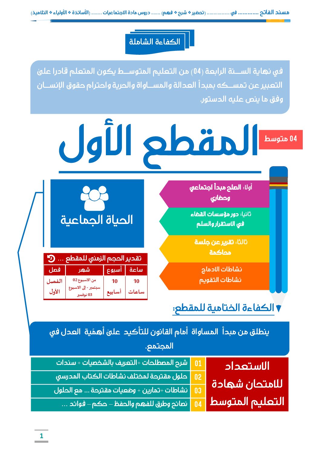 مذكرات المقطع 01 الحياة الجماعية للاستاذ فتحة محمد 4 متوسط