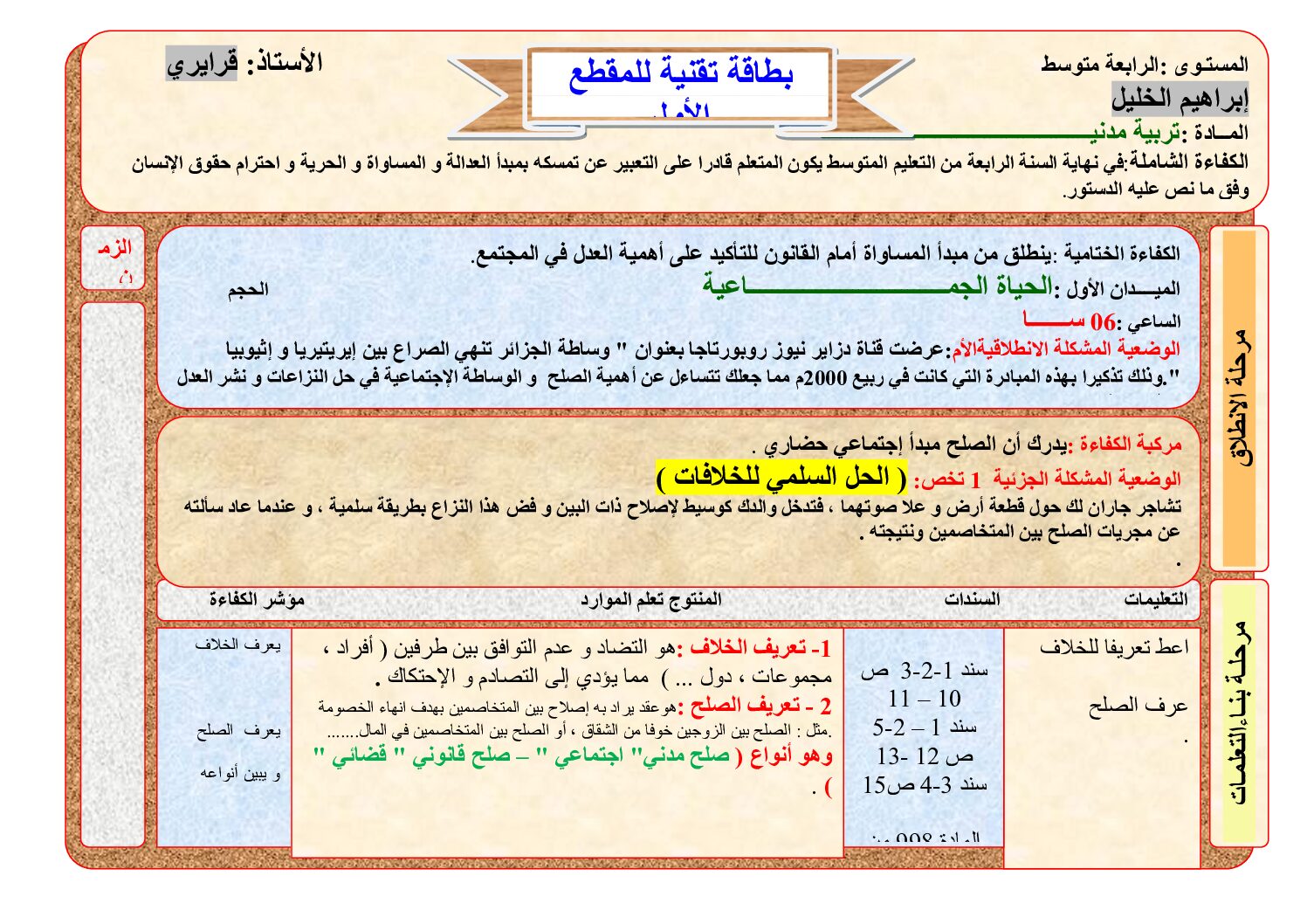 مذكرات المقطع 01 الحياة الجماعية للاستاذ قرايري 4 متوسط