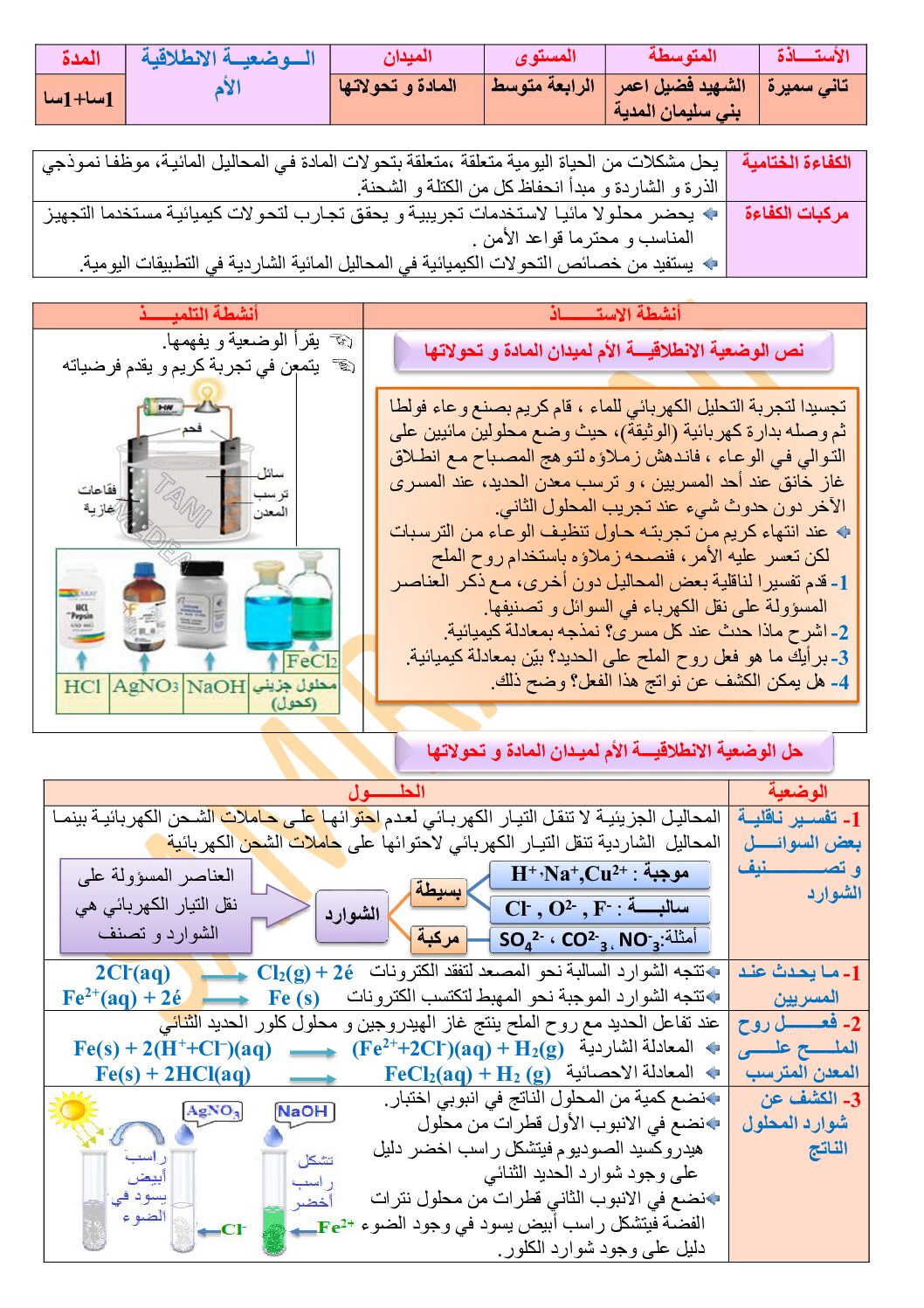 مذكرات ميدان المادة و تحولاتها في الفيزياء للأستاذة تاني سميرة 4 متوسط