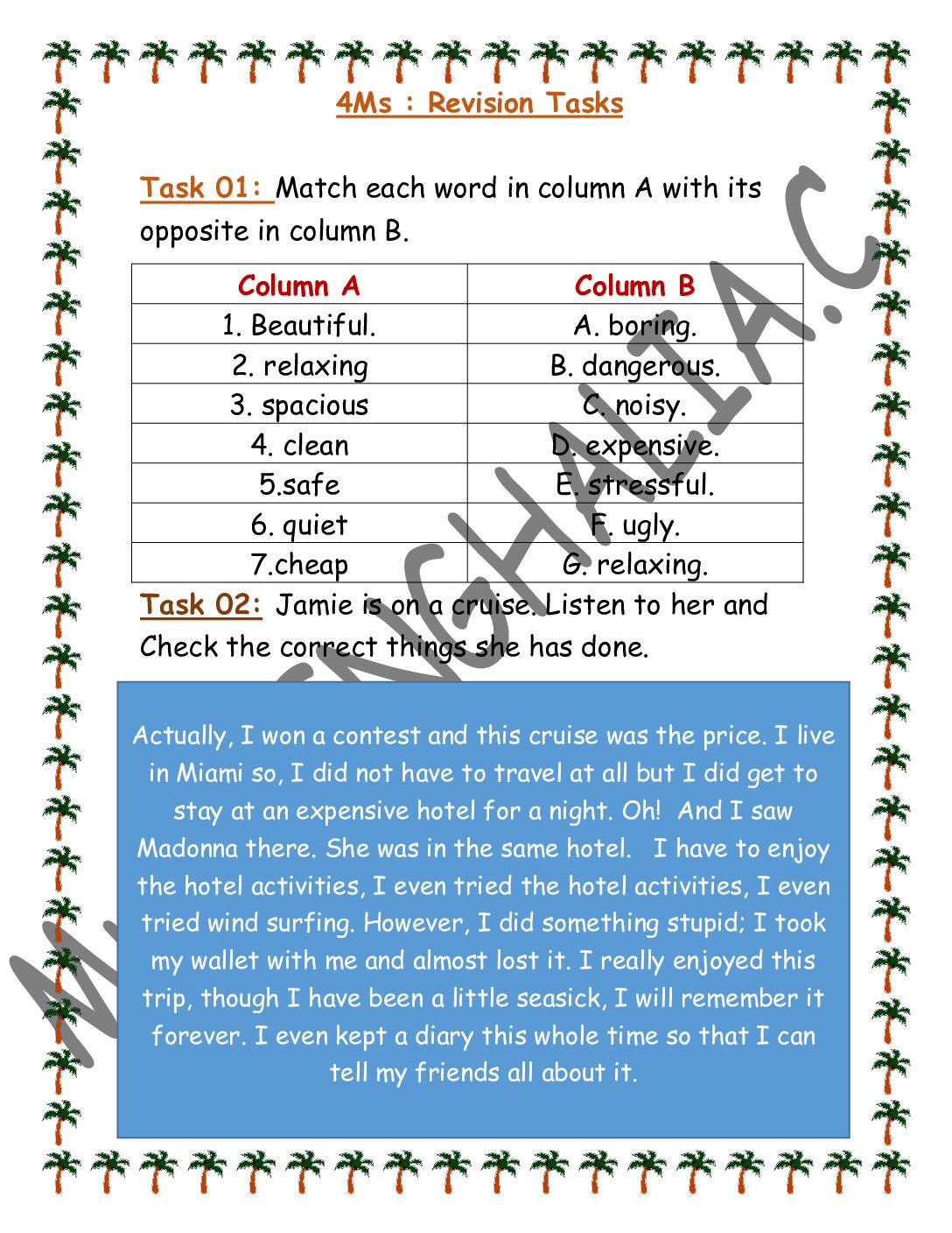مراجعة عامة في اللغة الانجليزية 4 متوسط Revision tasks