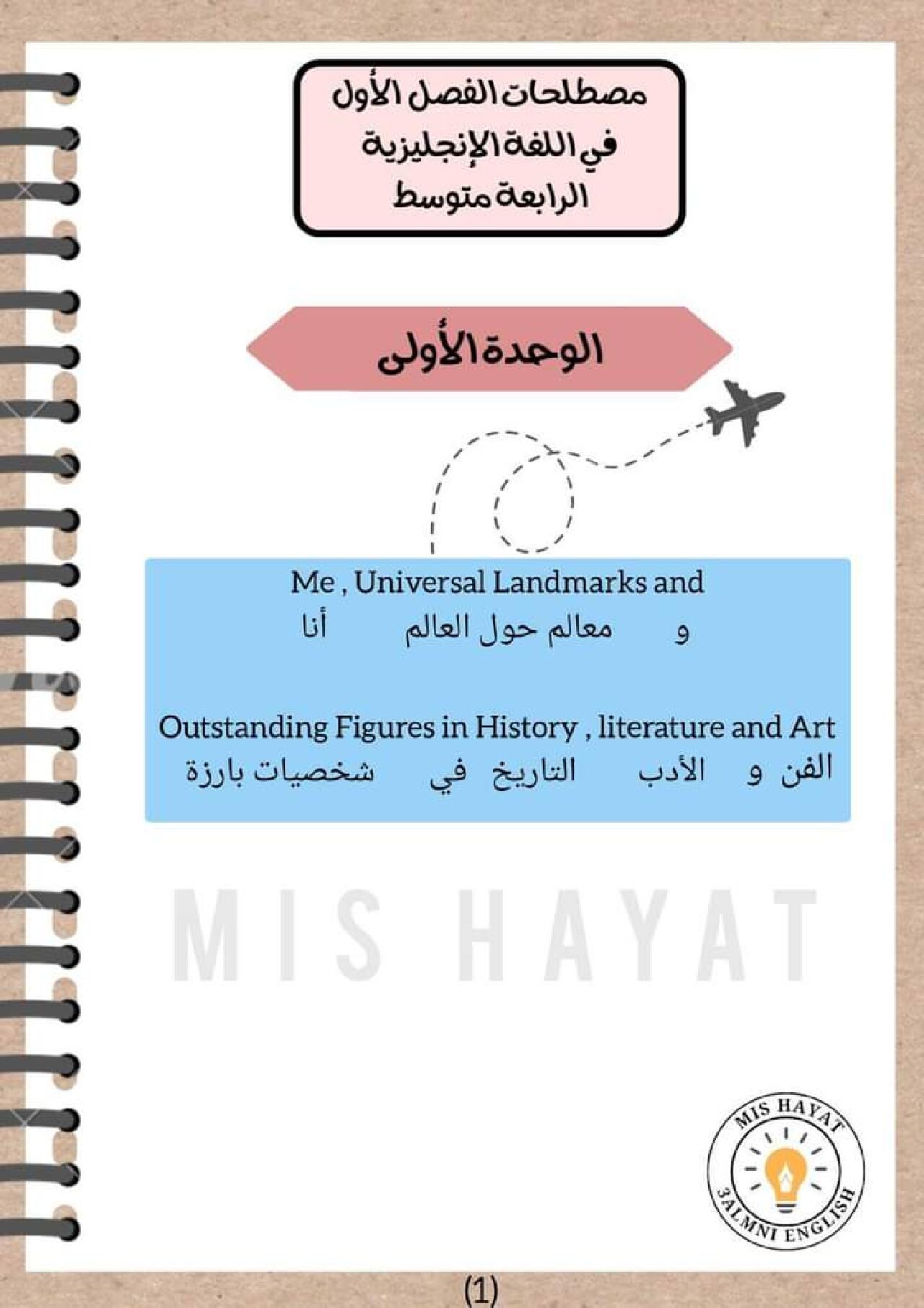 مصطلحات الفصل الاول في الانجليزية للاستاذة حياة 4 متوسط