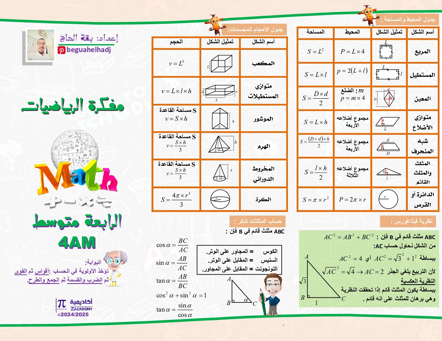 مفكرة الرياضيات للأستاذ بقة الحاج 4 متوسط