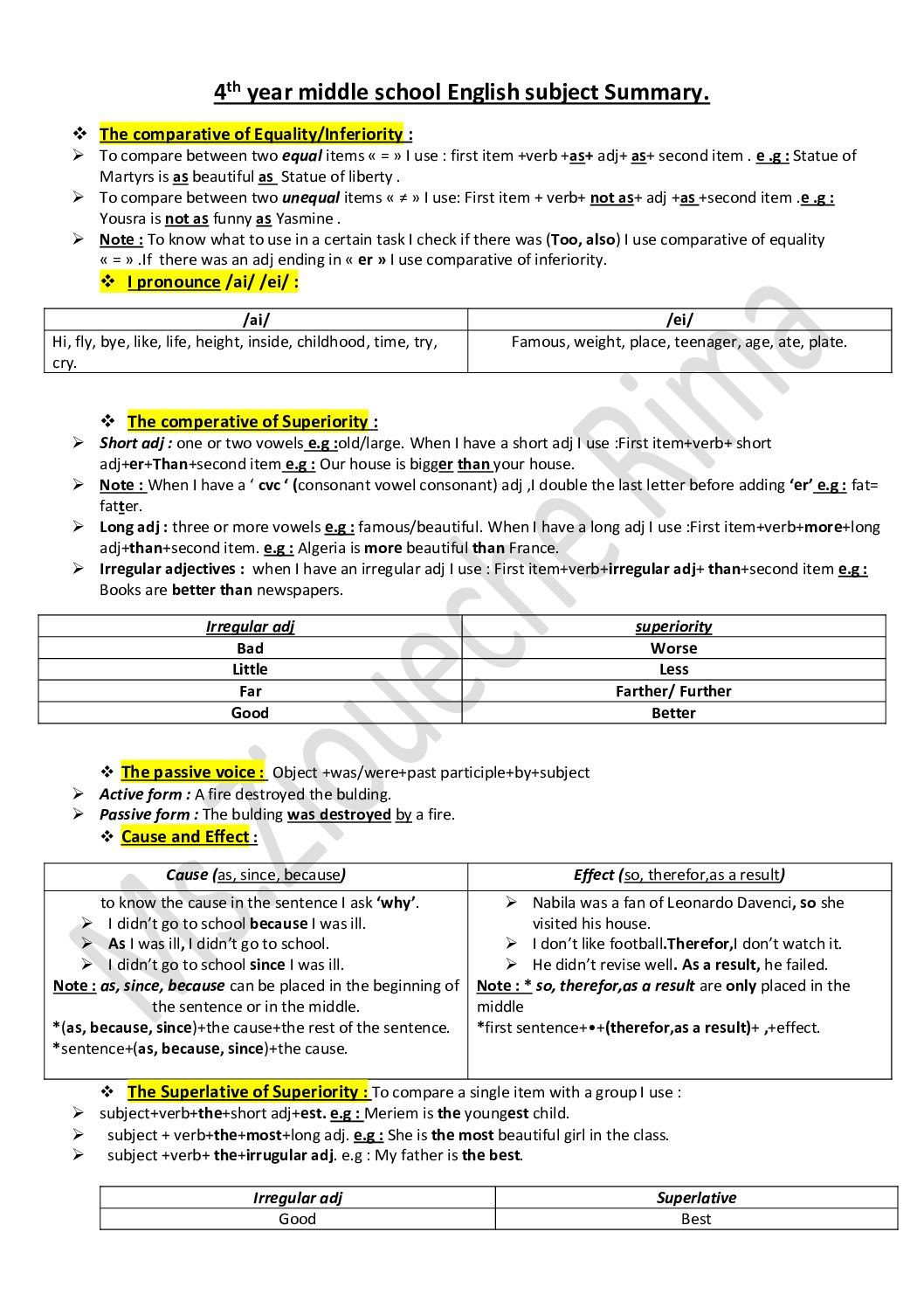ملخصات دروس اللغة الانجليزية 4 متوسط English resumes 4am MsZiouche