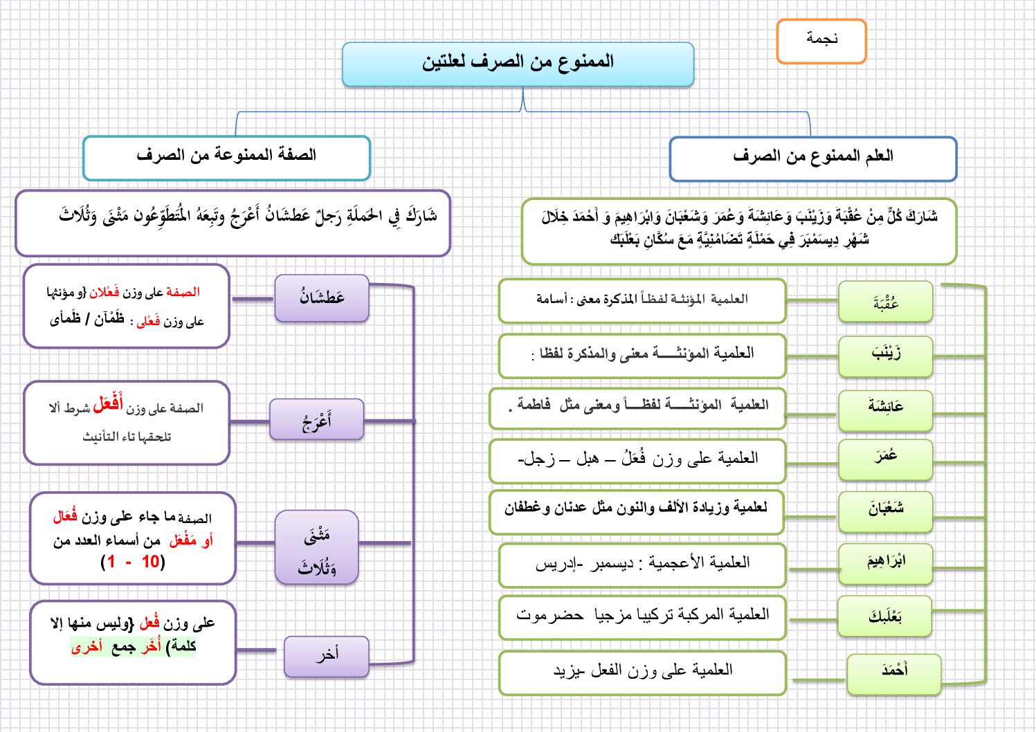 ملخص درس الممنوع من الصرف لعلتين في اللغة العربية للاستاذة نجمة معيريف 4 متوسط