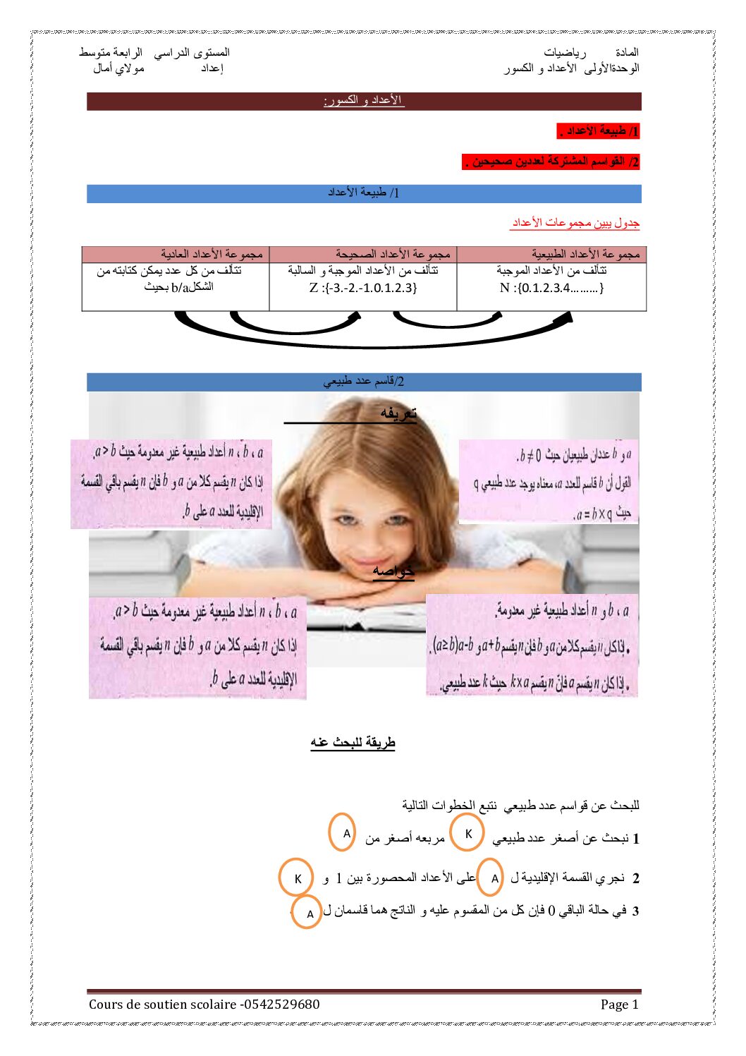 ملخص درس قواسم عدد طبيعي إعداد الأستاذة مولاي آمال 4 متوسط