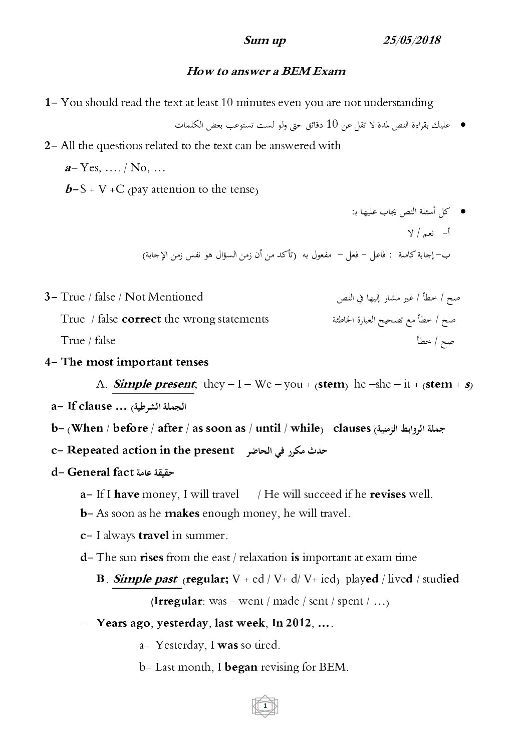 ملخص دروس مادة اللغة الانكليزية 4 متوسط 4MS Lessons