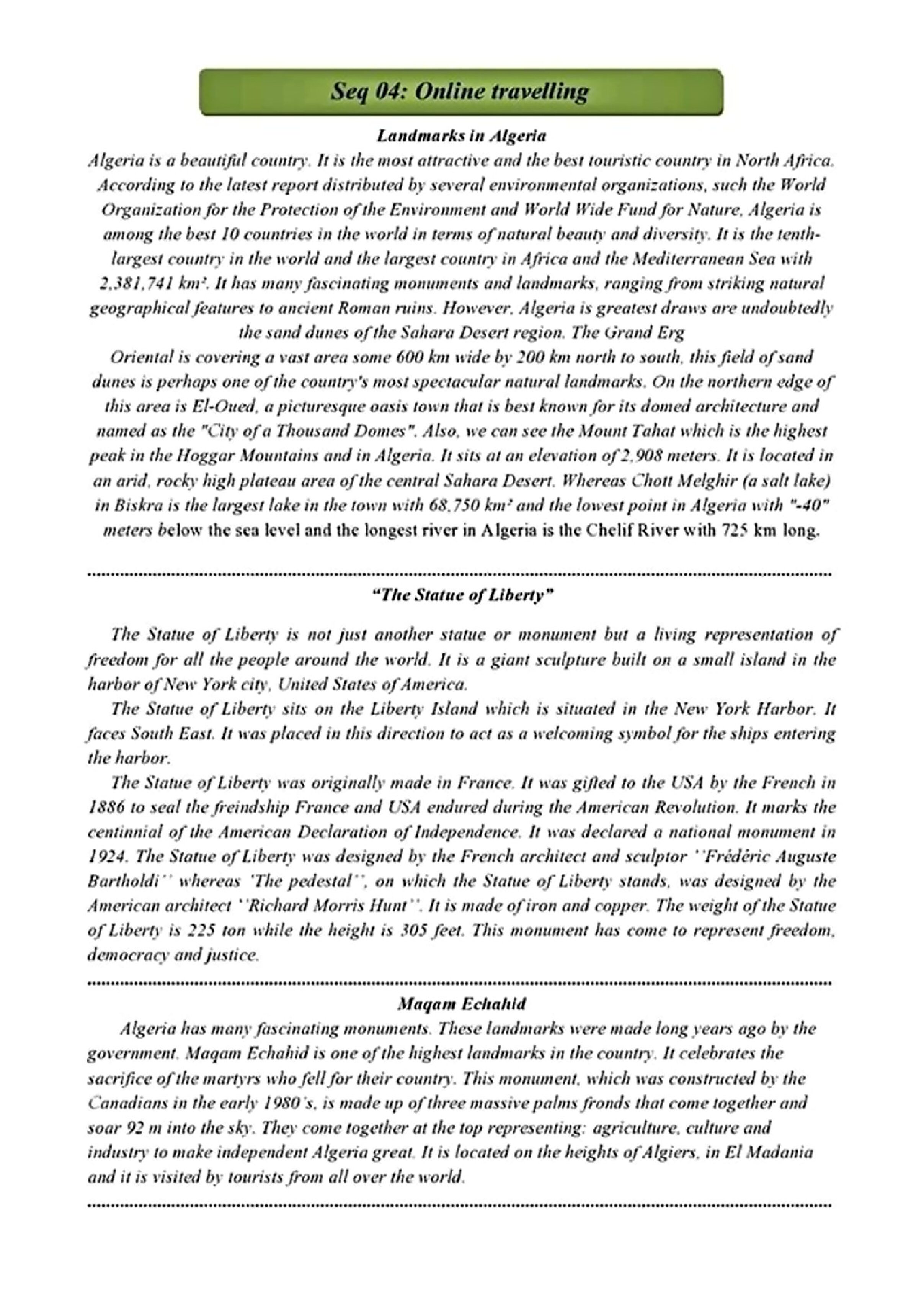 وضعيات إدماجية 04 Written expression collection for BEM pupils Online travelling