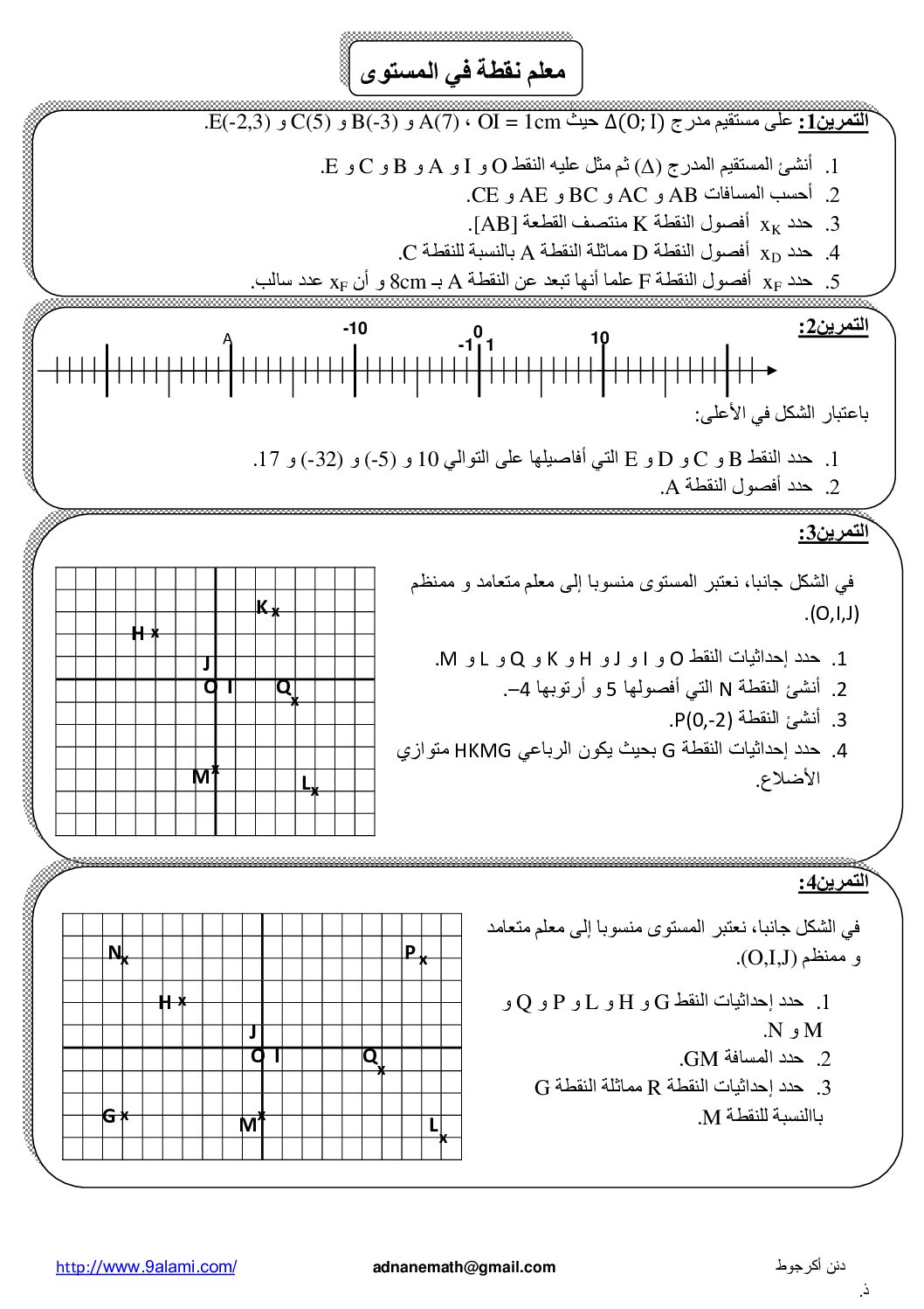 سلسلة تمارين في معلم نقطة في المستوى