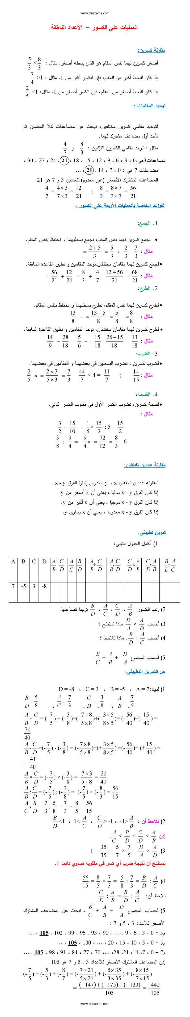 ملخص درس الأعداد الناطقة في الرياضيات 3 متوسط