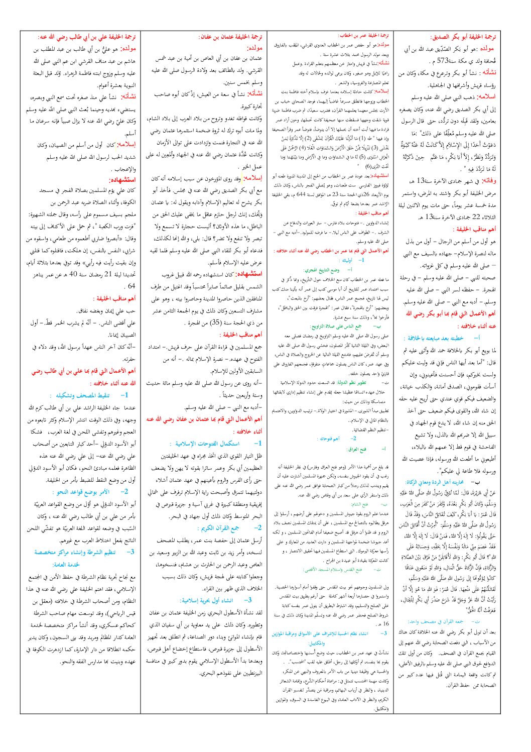 ملخص دروس الخلفاء الراشدين في التربية الإسلامية 4 متوسط