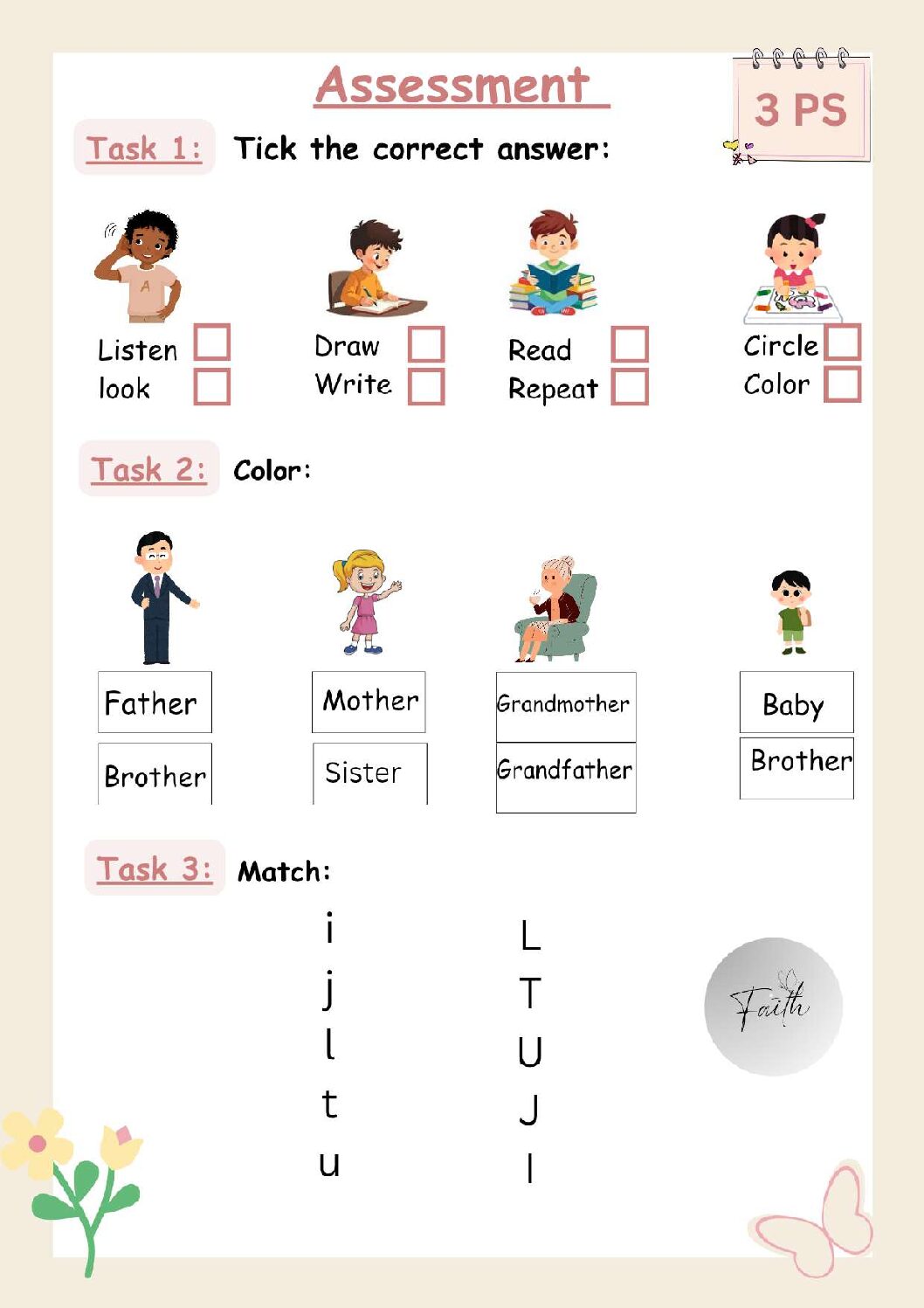 إختبار الفصل الأول في اللغة الإنجليزية السنة الثالثة ابتدائي رقم 59 مع التصحيح