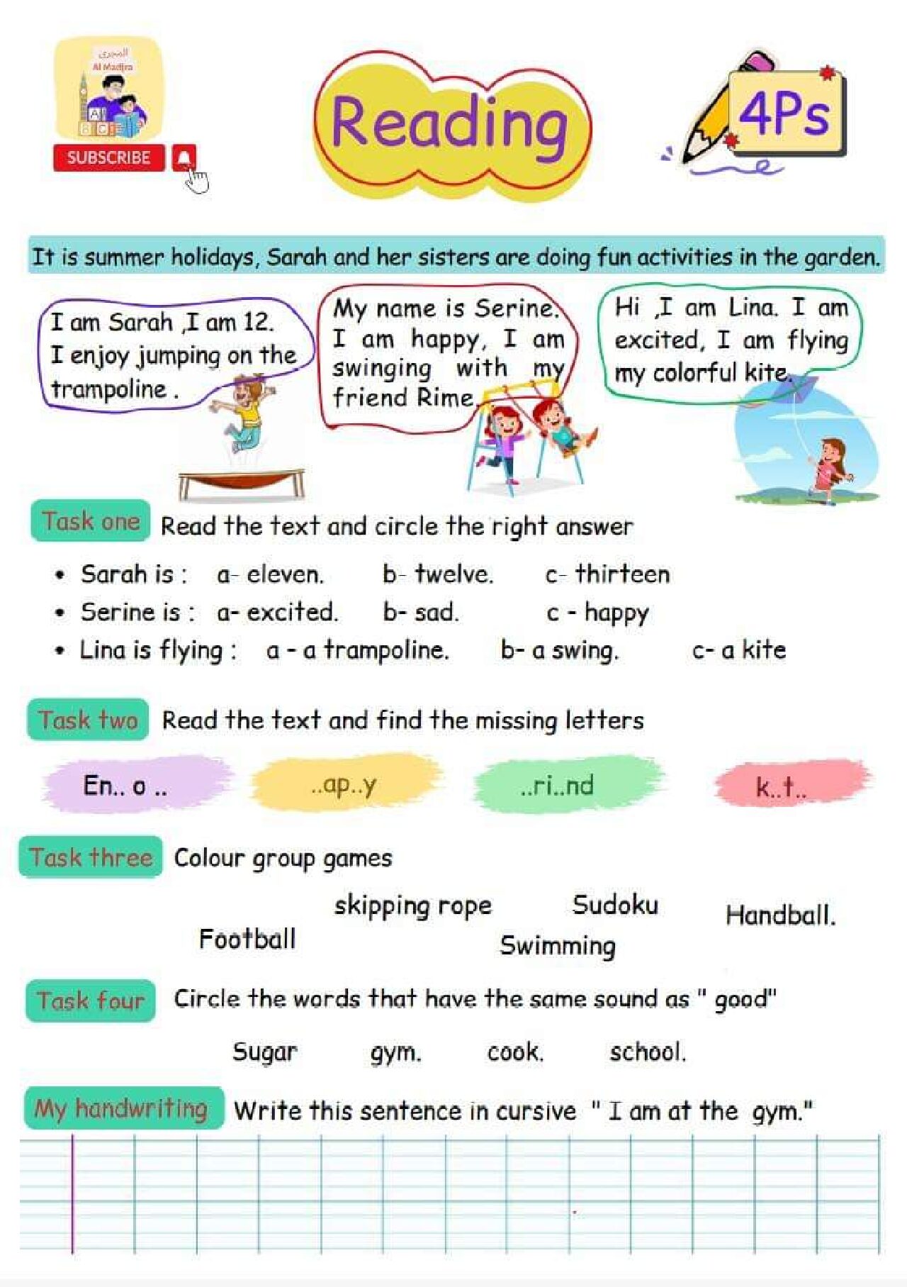 إختبار الفصل الثاني في اللغة الإنجليزية السنة الرابعة ابتدائي رقم 23