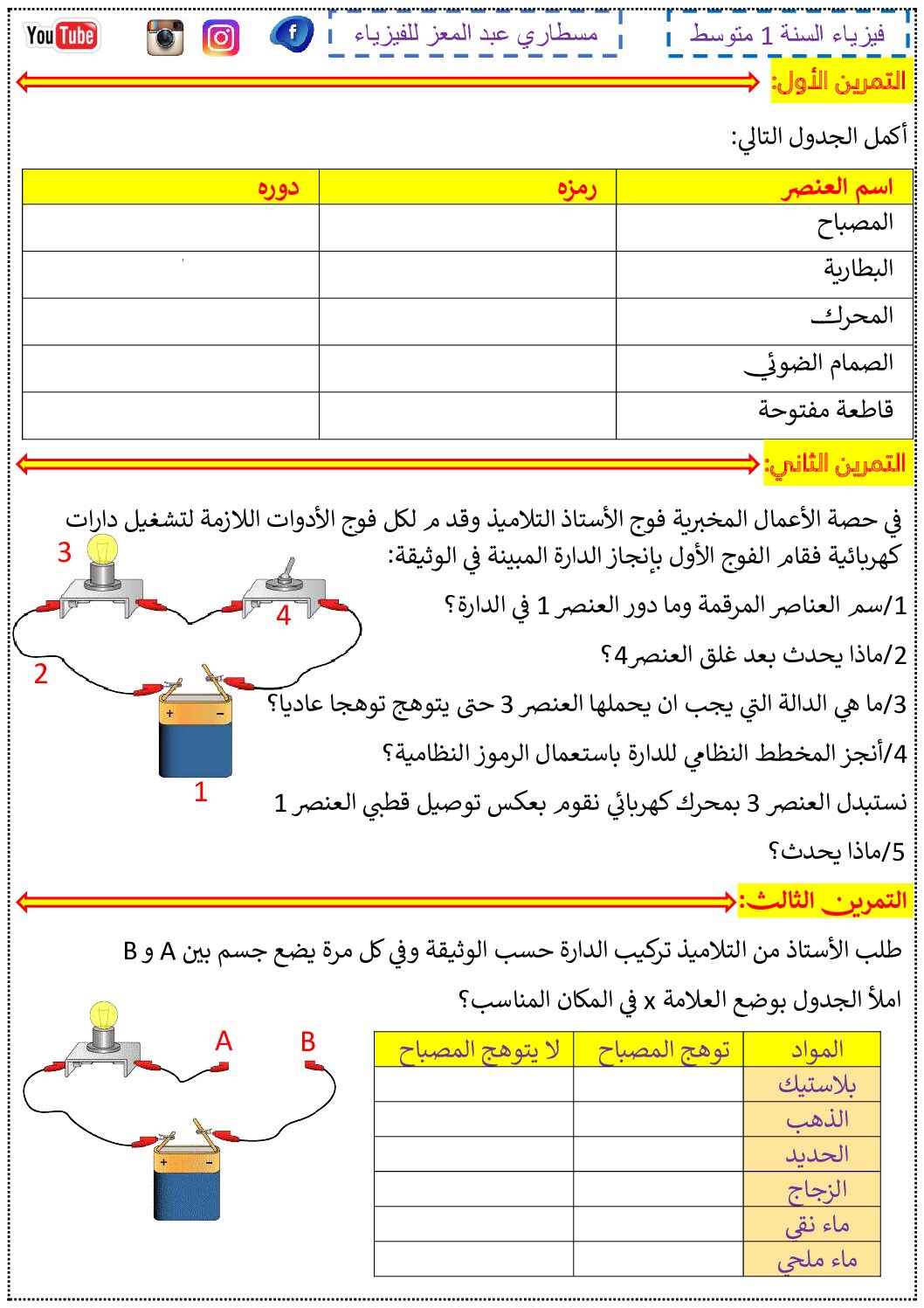 فرض في العلوم الفيزيائية الفصل الأول السنة الأولى متوسط رقم 86 مع التصحيح