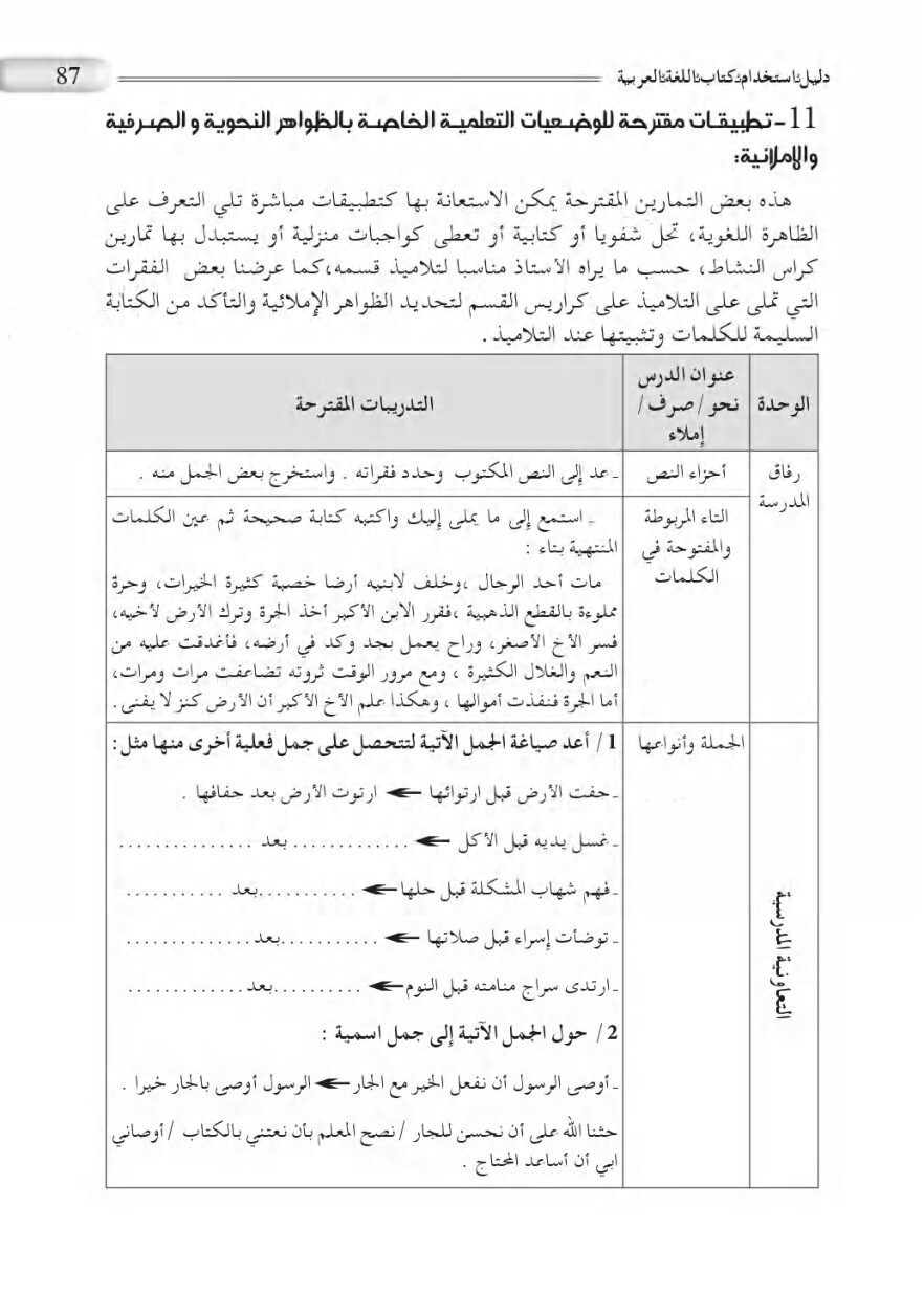 أنشطة الإنجاز الخاصة بالظواهر اللغوية نحو صرف إملاء في اللغة العربية 5 ابتدائي