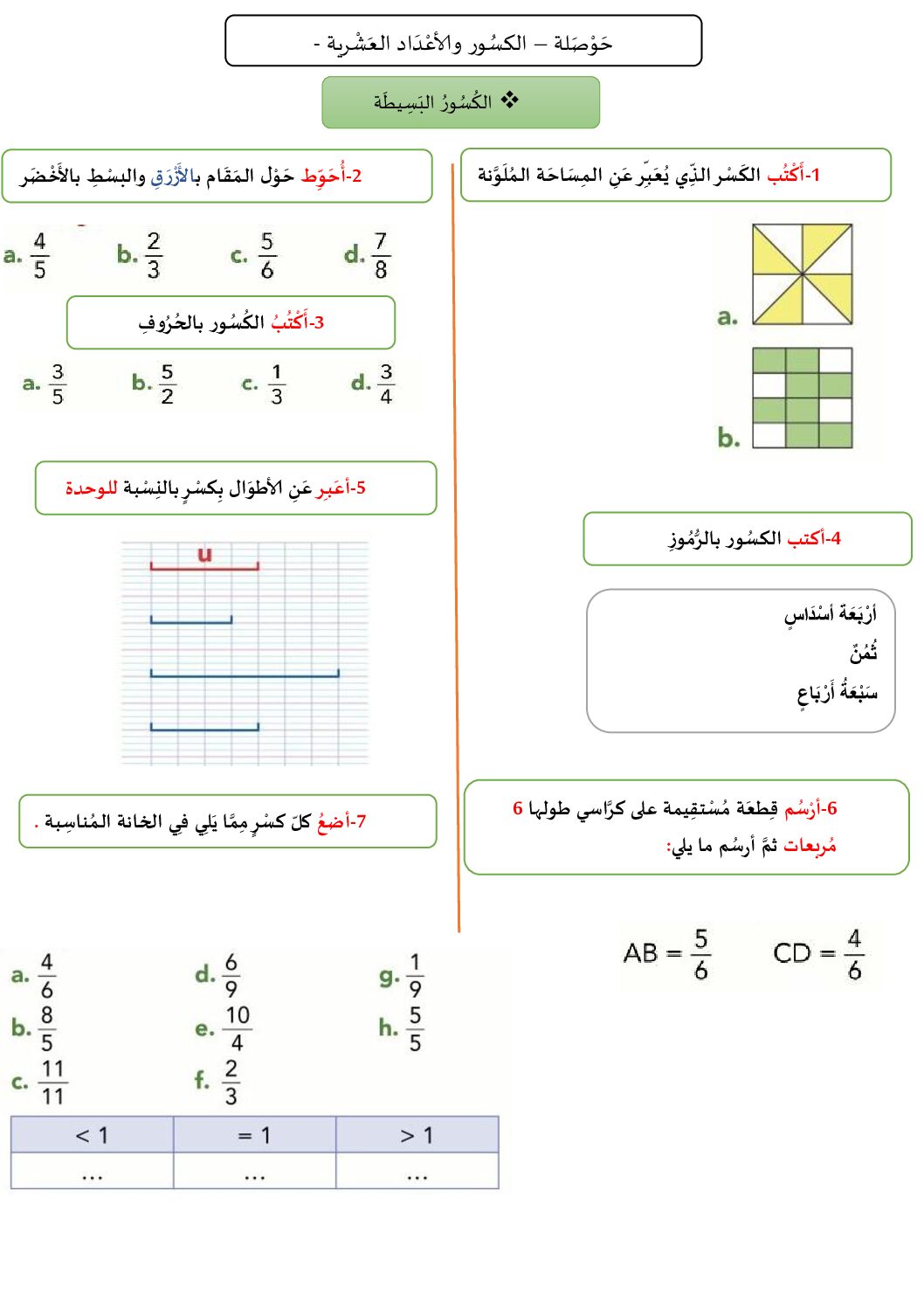 حوصلة الكسور و الاعداد العشرية في الرياضيات للأستاذ جمعي محمد 5 ابتدائي